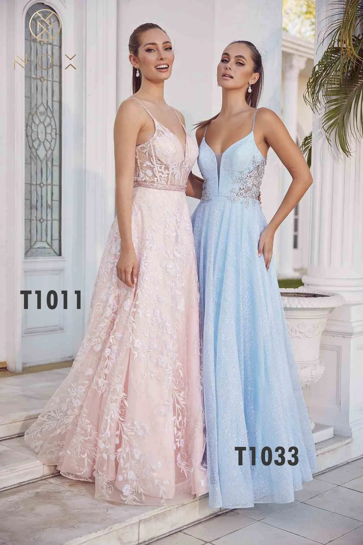 Nox Anabel T1033 Glitter Mesh Skirt A-Line Ball Gown