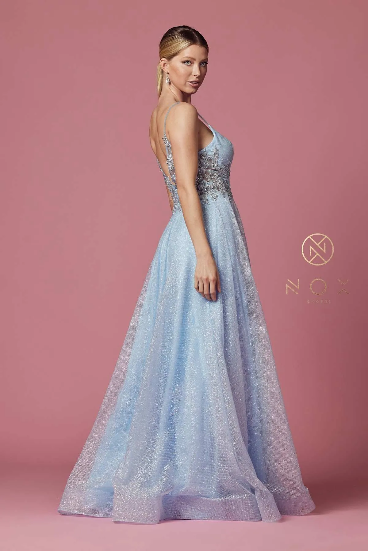 Nox Anabel T1033 Glitter Mesh Skirt A-Line Ball Gown