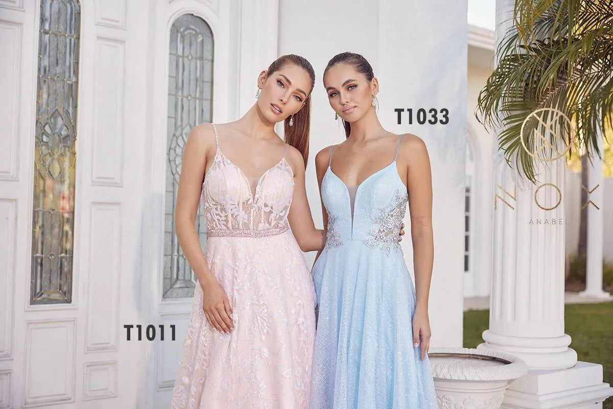 Nox Anabel T1033 Glitter Mesh Skirt A-Line Ball Gown
