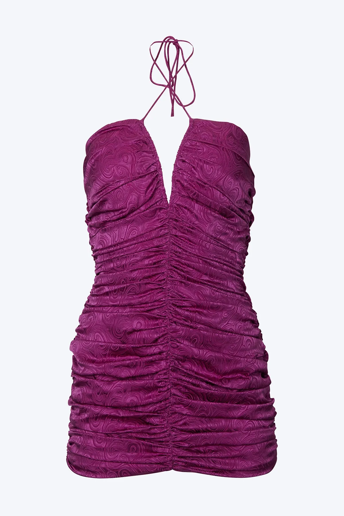 ORIELLE RUCHED SILK-BLEND JACQUARD MINI DRESS