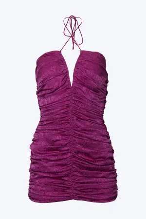 ORIELLE RUCHED SILK-BLEND JACQUARD MINI DRESS