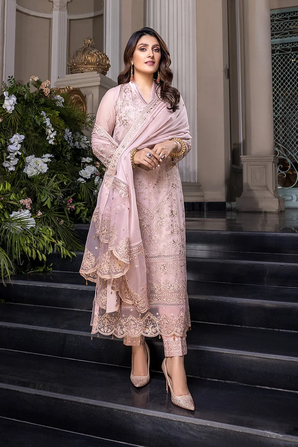 Pakistani Chiffon Dress in Pink Mauve Shade #PF414
