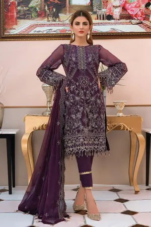 Pakistani designer embroidered chiffon outfit thread embroidered in purple color # P2339
