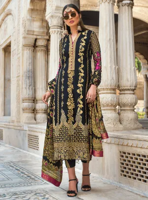 Pakistani designer net embroidered outfit in black color # P2342