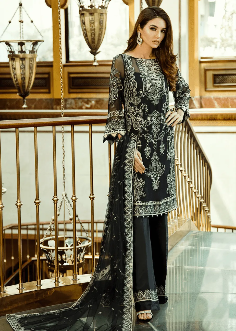 Pakistani designer thread embroidered black dress # P2301