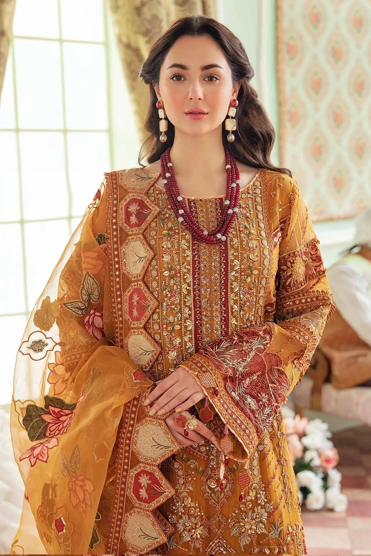 Pakistani Kameez with Palazzo in Orange Shade #PF430