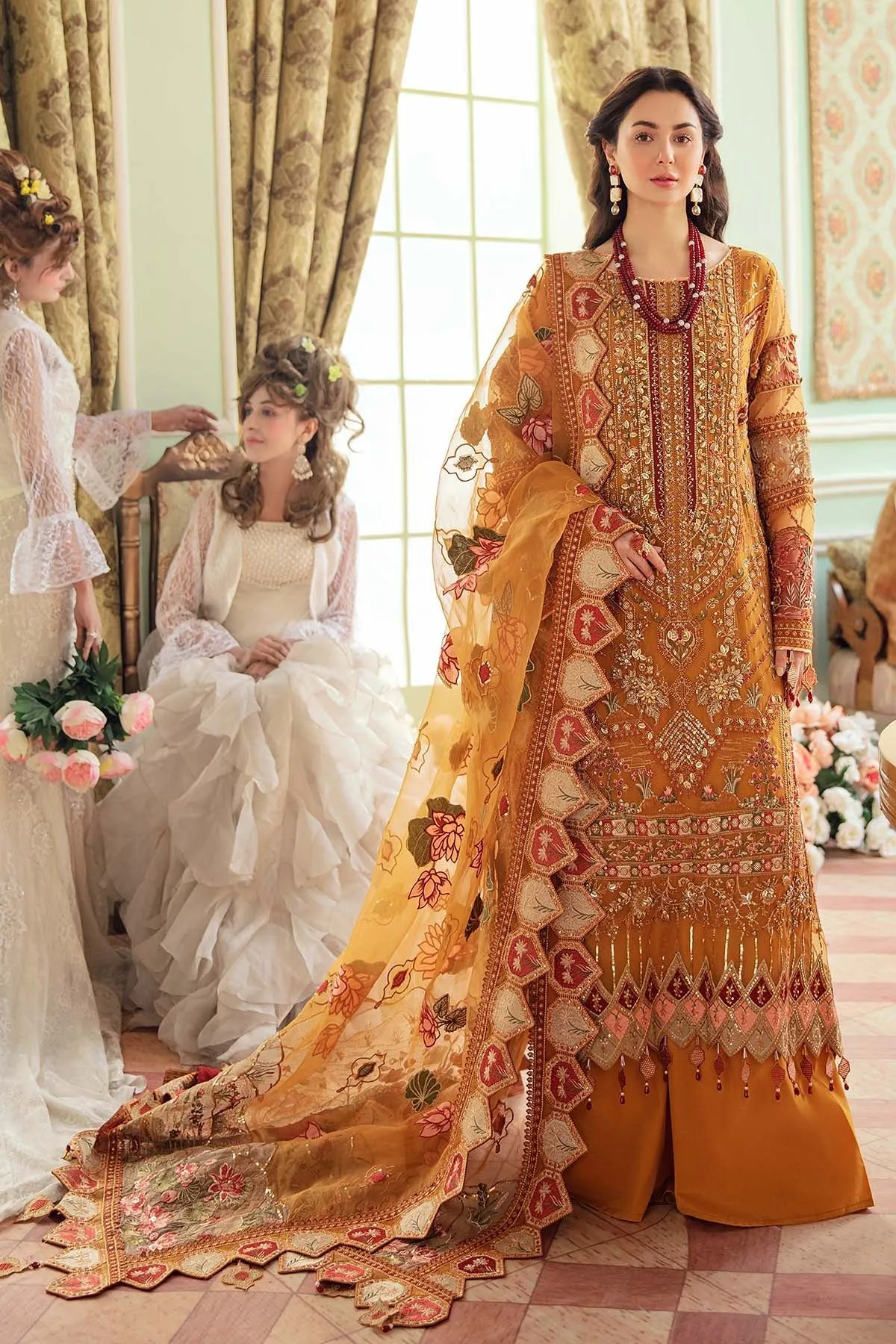 Pakistani Kameez with Palazzo in Orange Shade #PF430