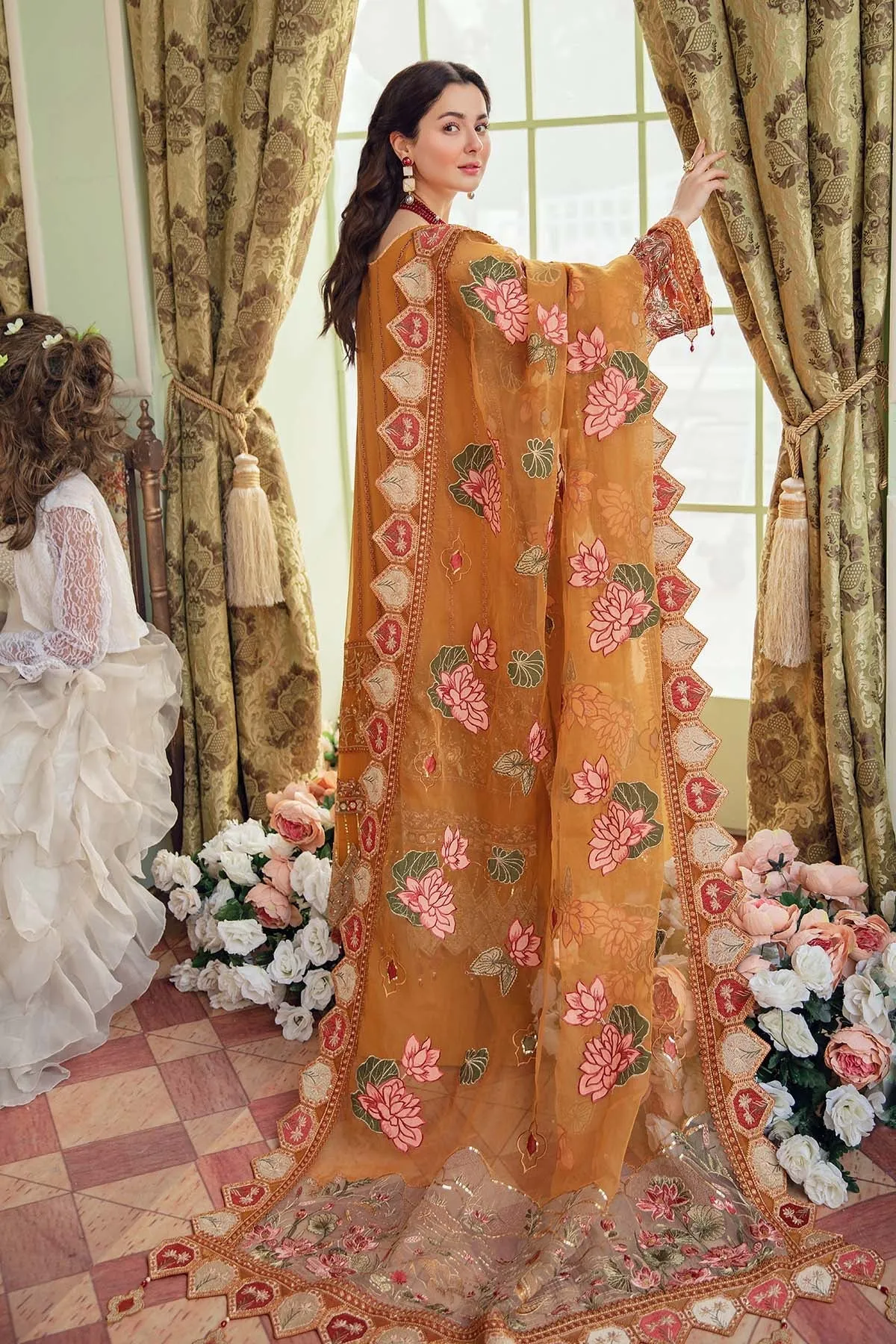 Pakistani Kameez with Palazzo in Orange Shade #PF430