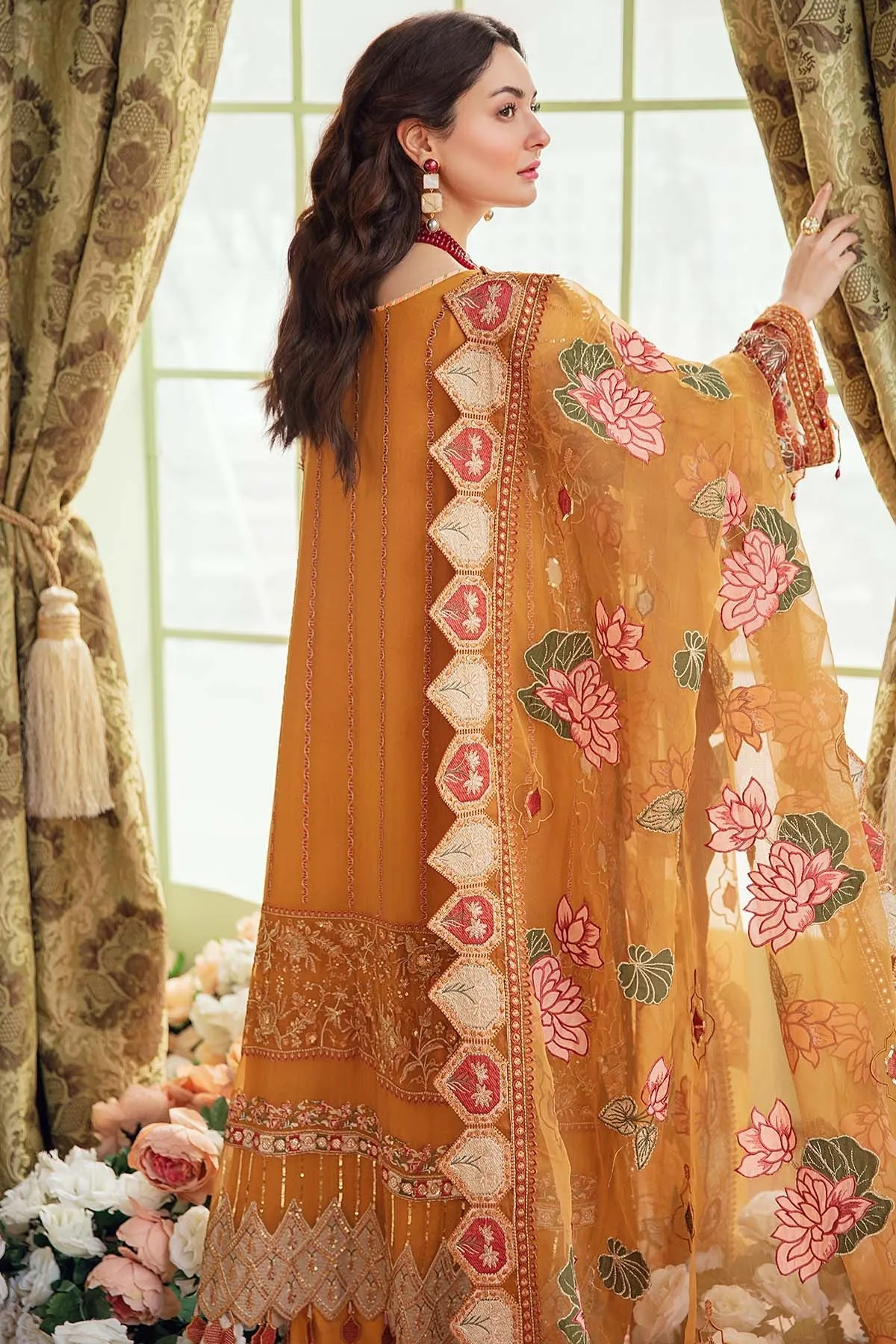Pakistani Kameez with Palazzo in Orange Shade #PF430