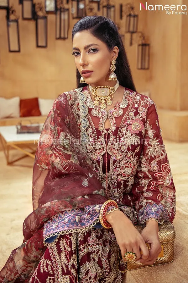 Pakistani Maroon Color Dress for Wedding Party #BP205