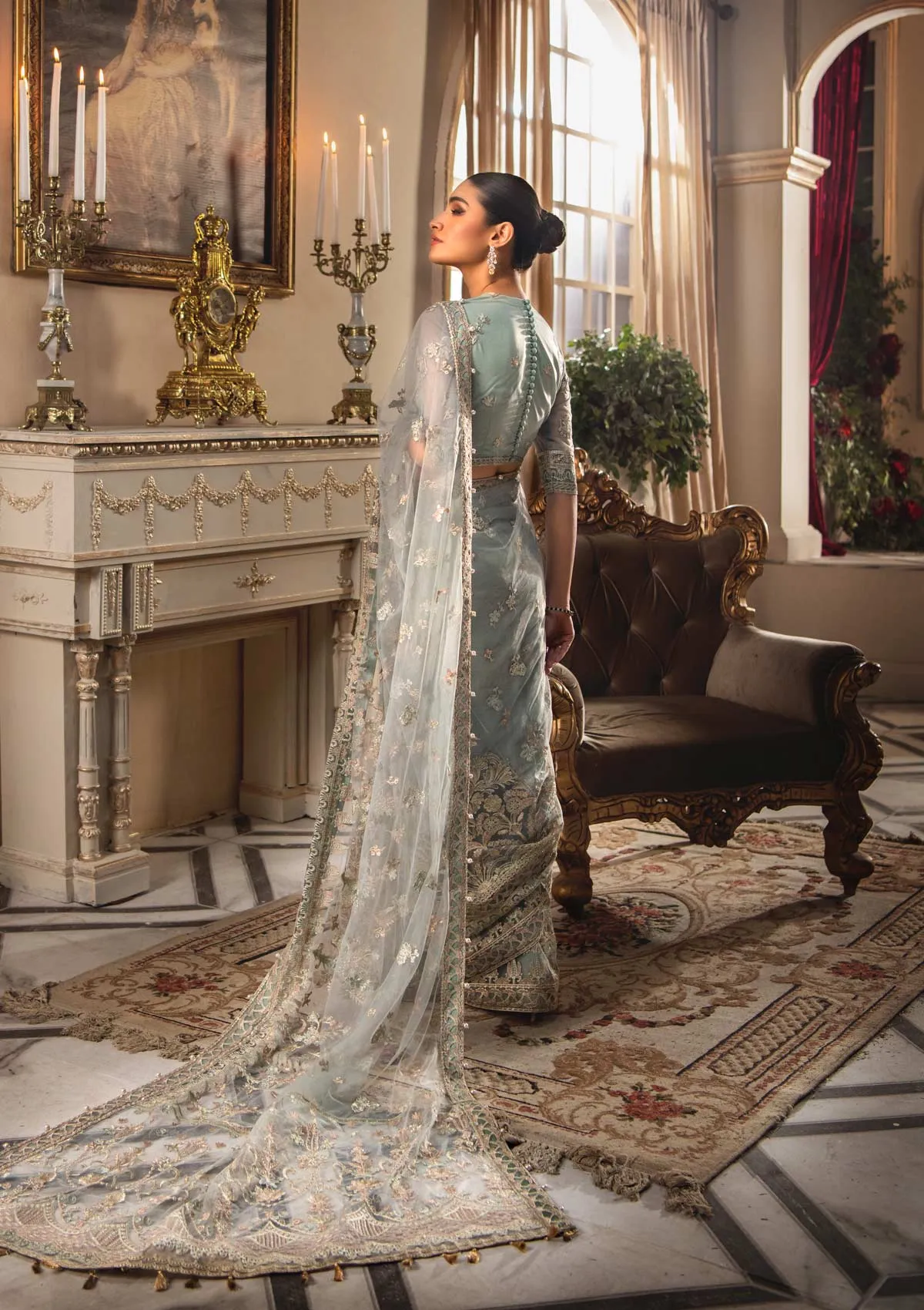 Pakistani Saree Dress in Greenish Grey Shade #PF460