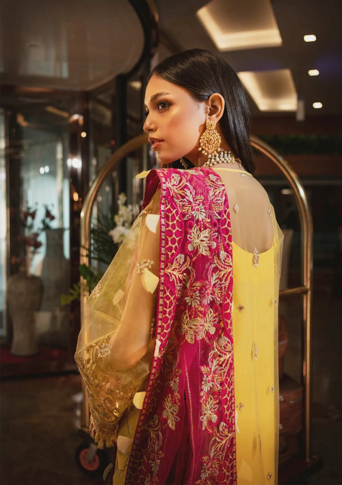 Party Wear Yellow Pakistani Dress by Designer #PF363