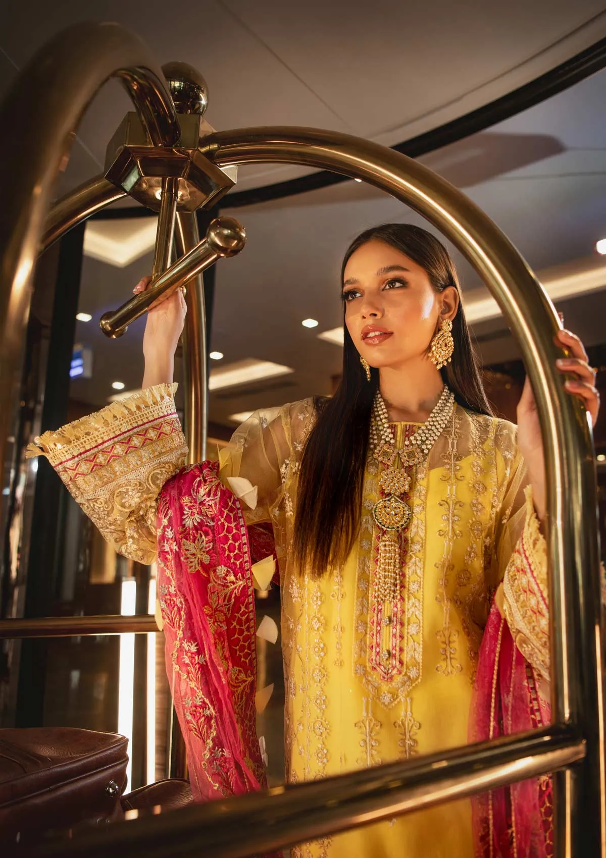 Party Wear Yellow Pakistani Dress by Designer #PF363