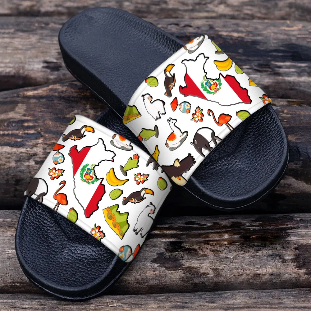 Peru Slide Sandals With Peruvian Flag Symbols
