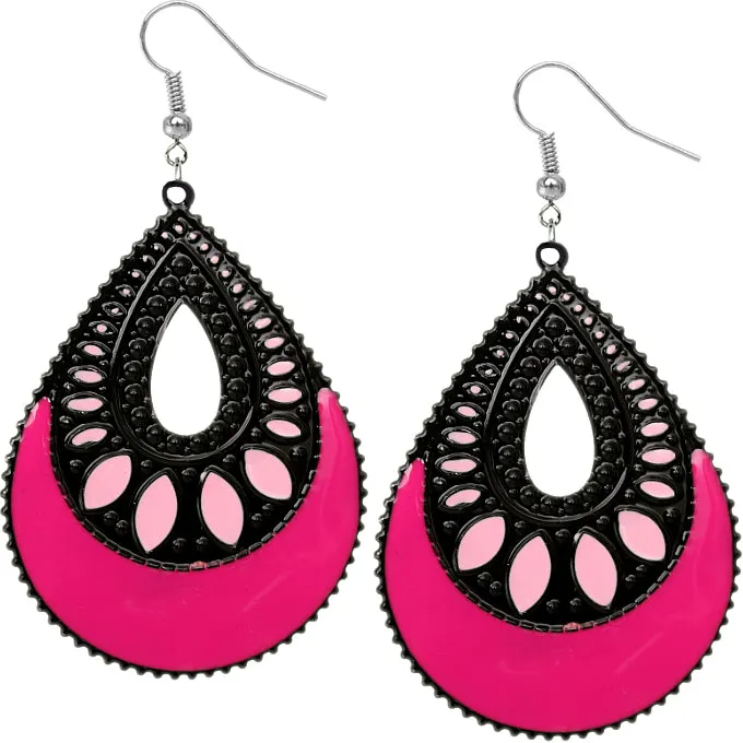 Pink Open Teardrop Earrings
