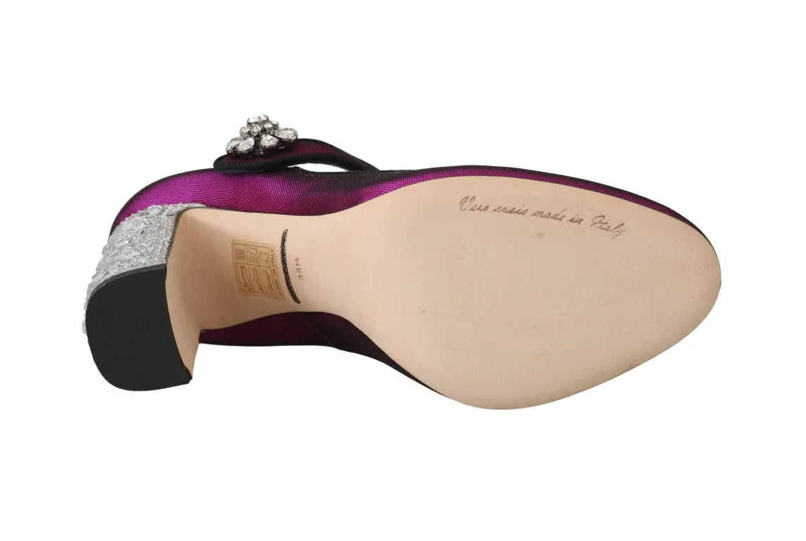 Pink Silk Crystal Mary Janes Pumps