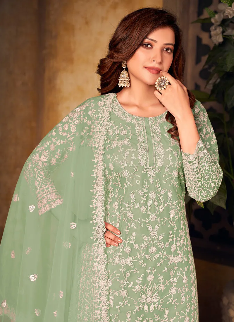 Pista Green Embroidered Palazzo Suit