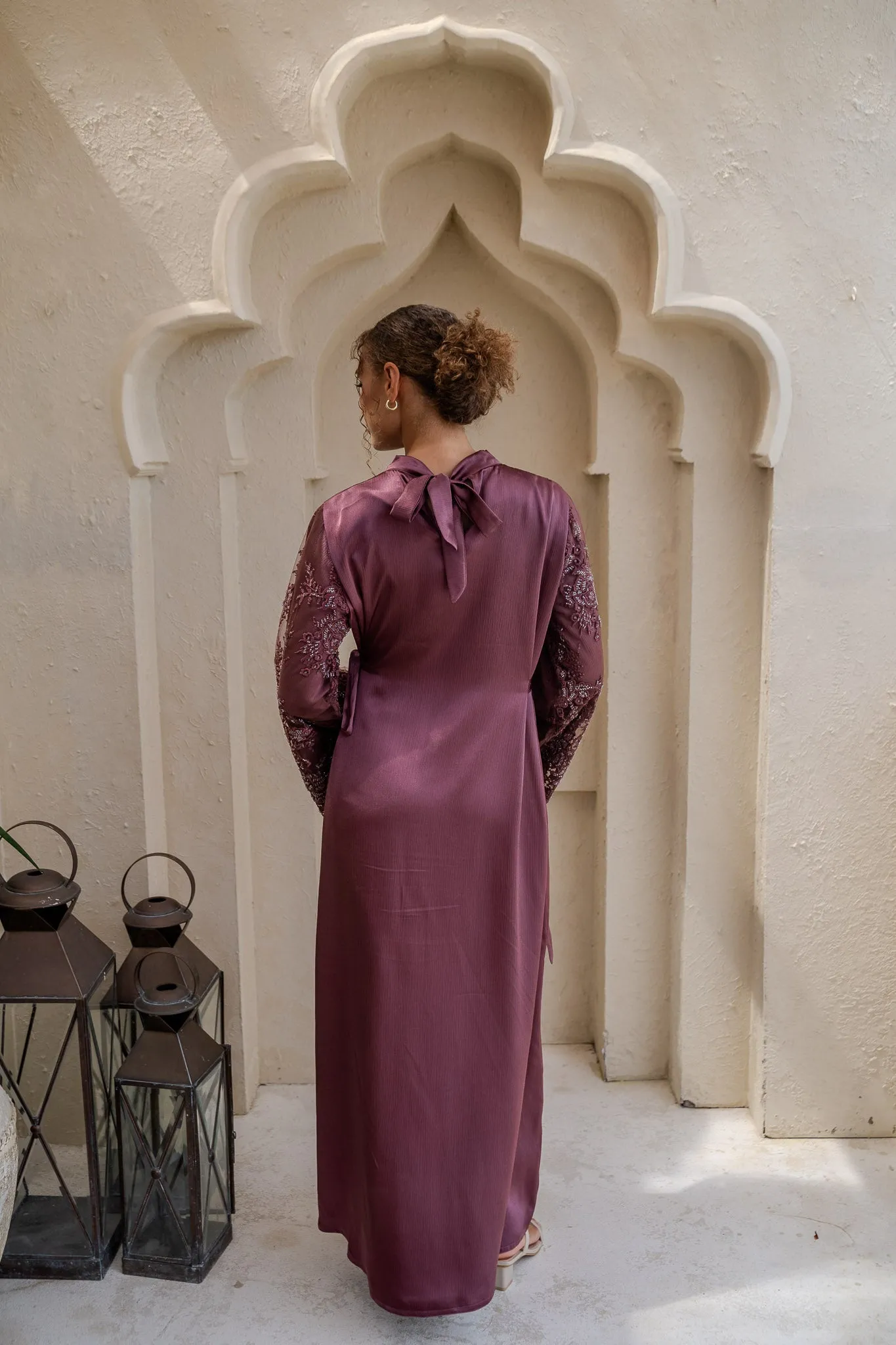 Plum Blooms Embellished Satin Abaya