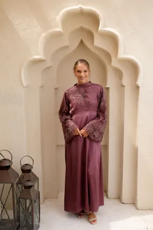 Plum Blooms Embellished Satin Abaya