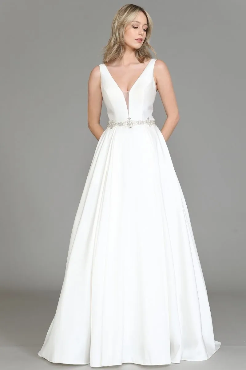 Poly USA 8498 Long A-Line Wedding Gown with Corset Back