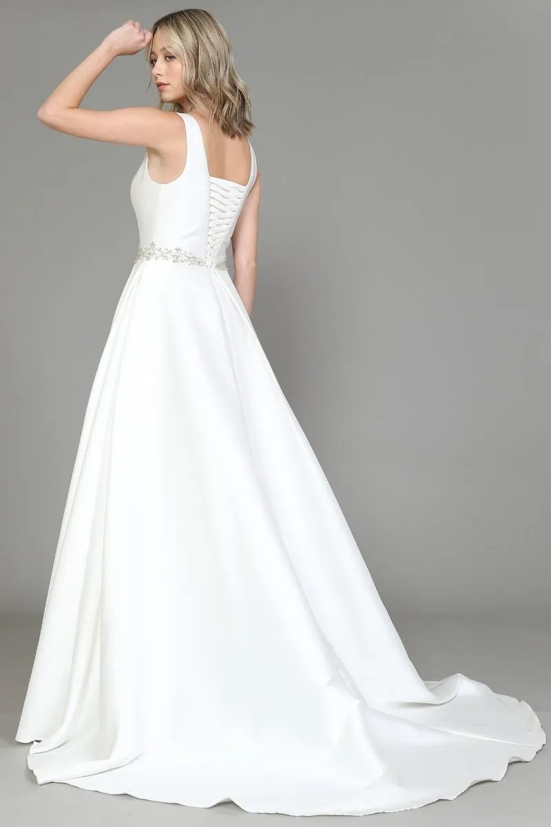 Poly USA 8518 Long A-Line Wedding Gown Chapel Train