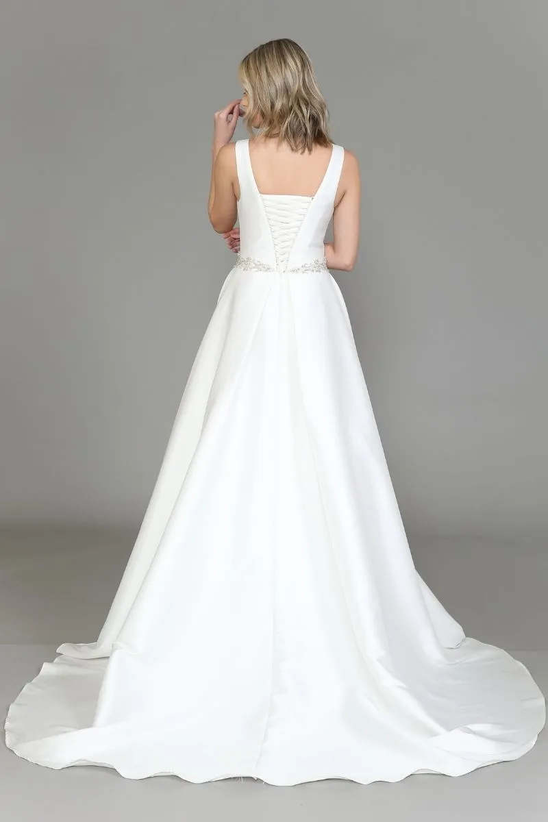 Poly USA 8518 Long A-Line Wedding Gown Chapel Train