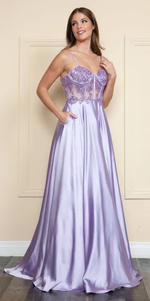 Poly USA 9126 Floor Length A-Line Span Satin Gown with Pockets