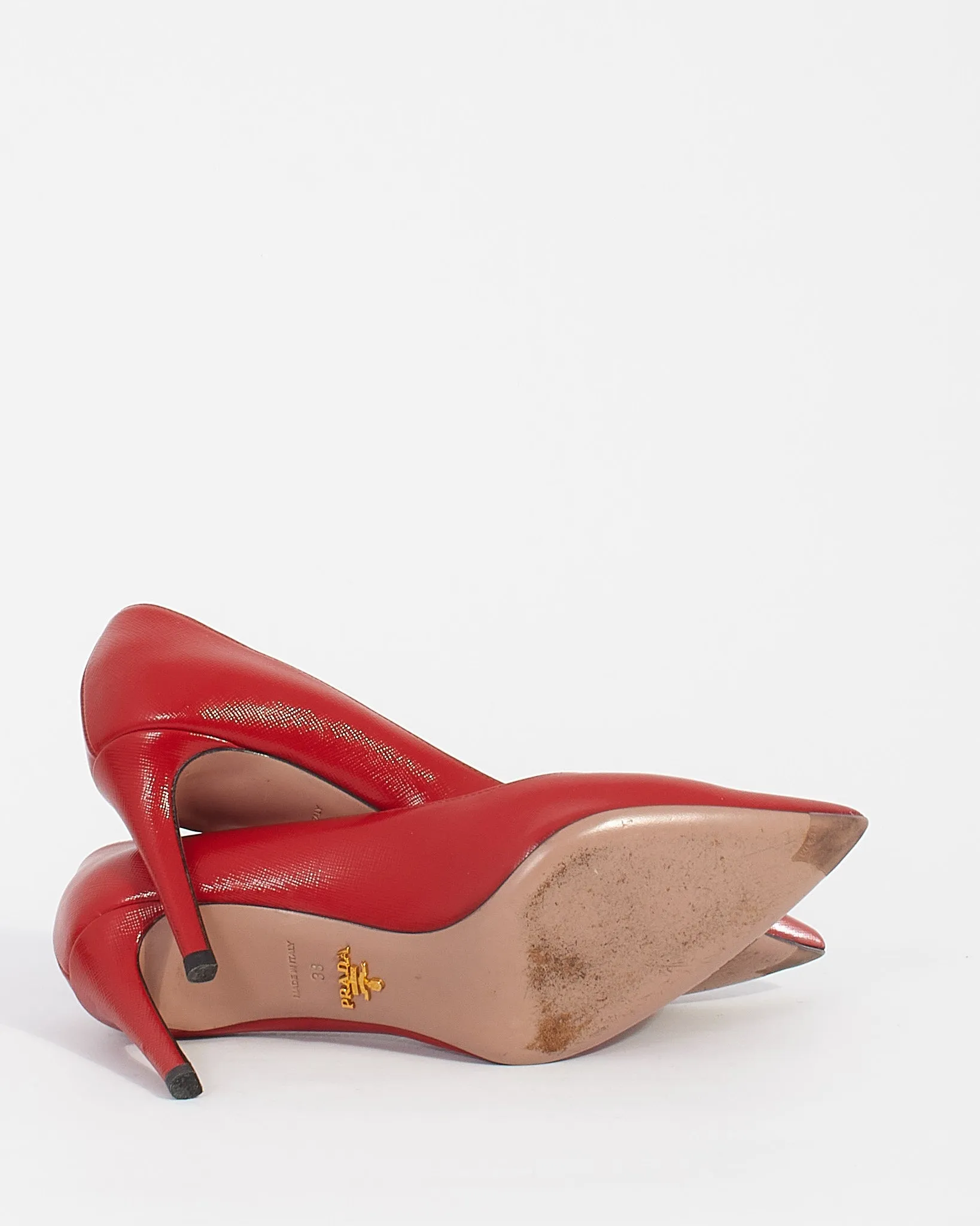 Prada Red Saffiano Leather Pumps - 38