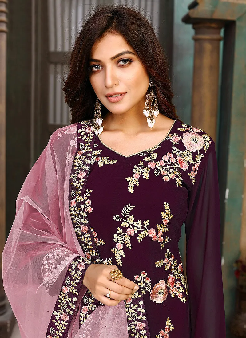 Purple Multi Embroidered Pakistani Style Pant Suit