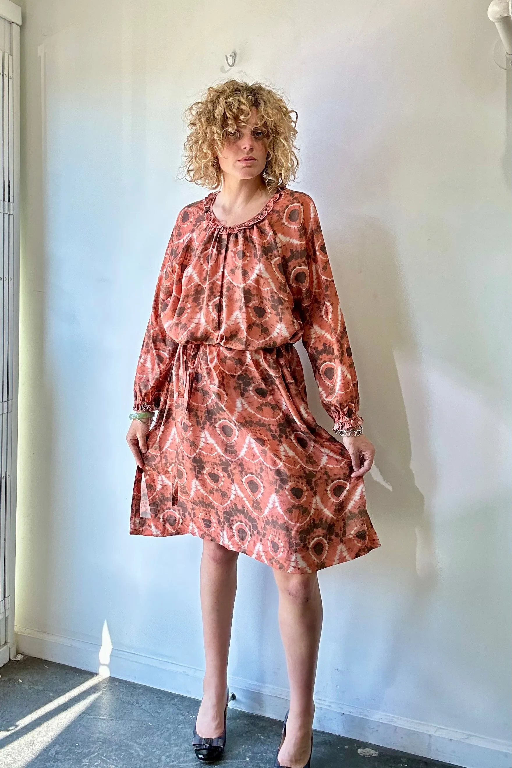 Raquel Allegra Orange Silk Tiedye Dress