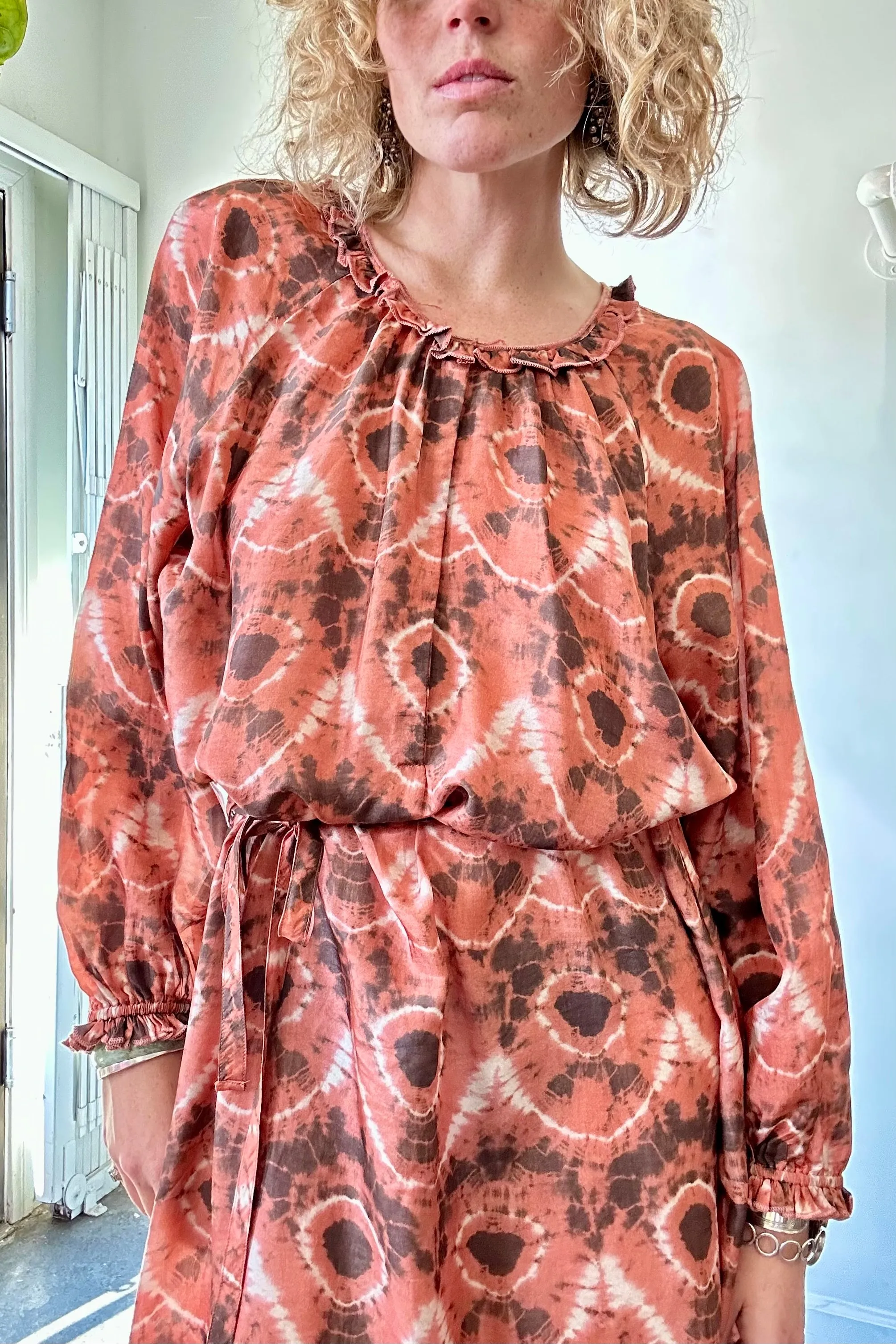 Raquel Allegra Orange Silk Tiedye Dress