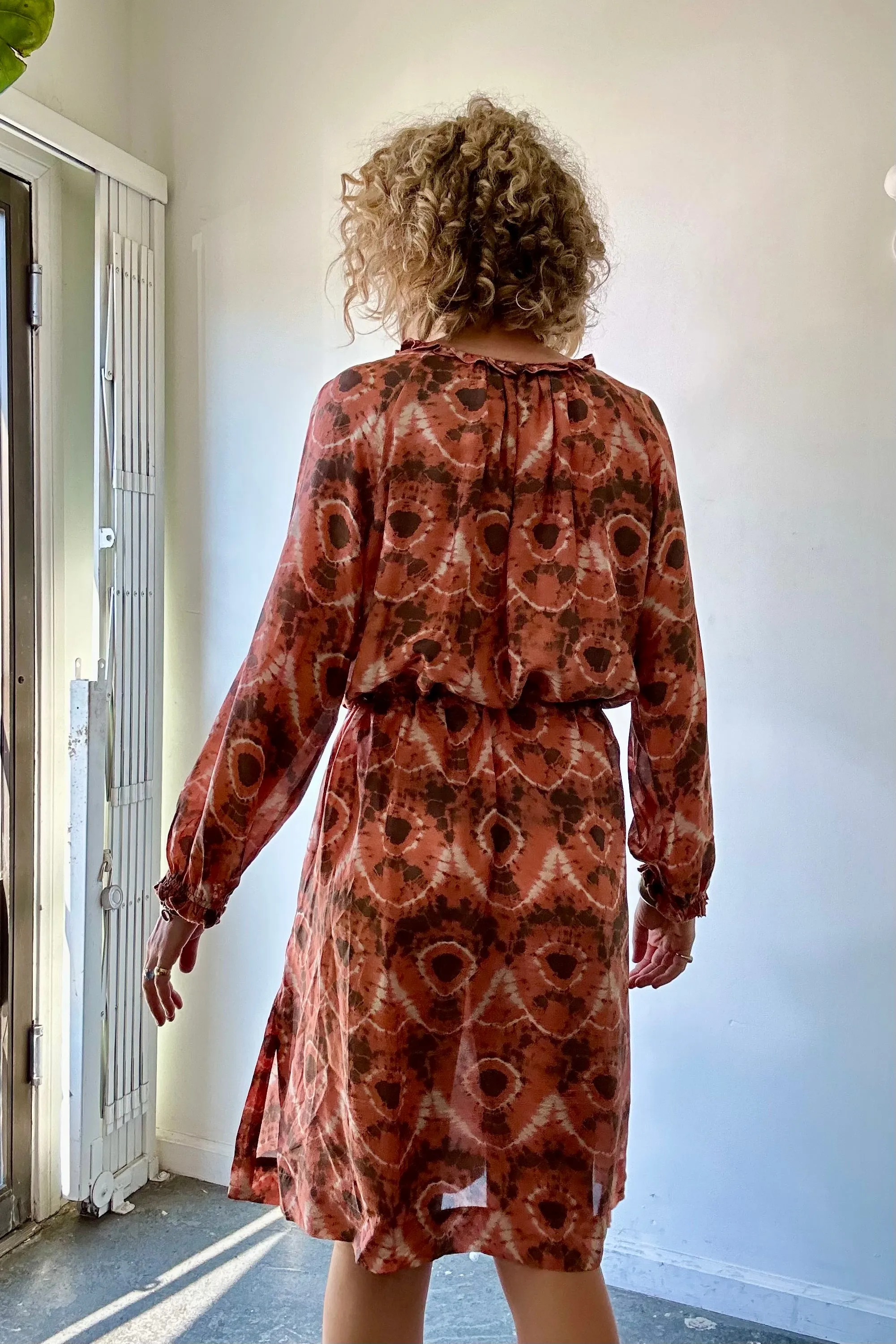 Raquel Allegra Orange Silk Tiedye Dress