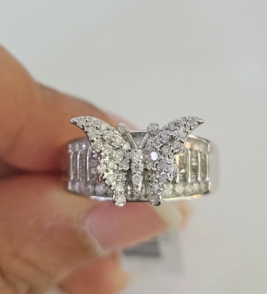 Real 10k Butterfly Diamond Ladies Ring Women Casual 10Kt White Gold