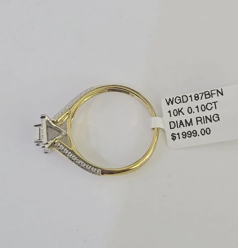 Real 10k Diamond Ladies Ring Yellow Gold Women Casual Genuine Wedding