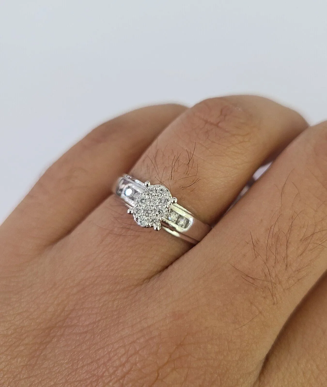 REAL 10k White Gold Diamond Ring Ladies Men Trio SET Wedding Engagement Genuine