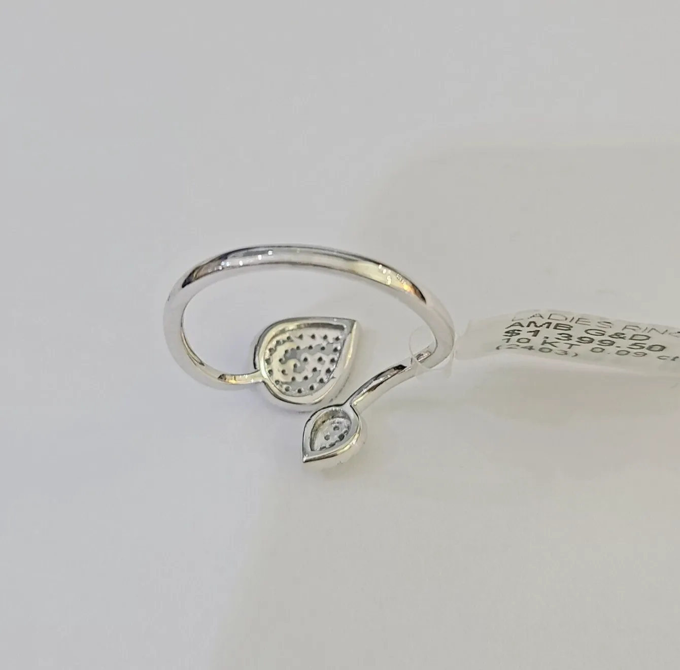 REAL 10k White Gold Diamond Ring Leaf Shaped Casual Engagement Ring Genuine