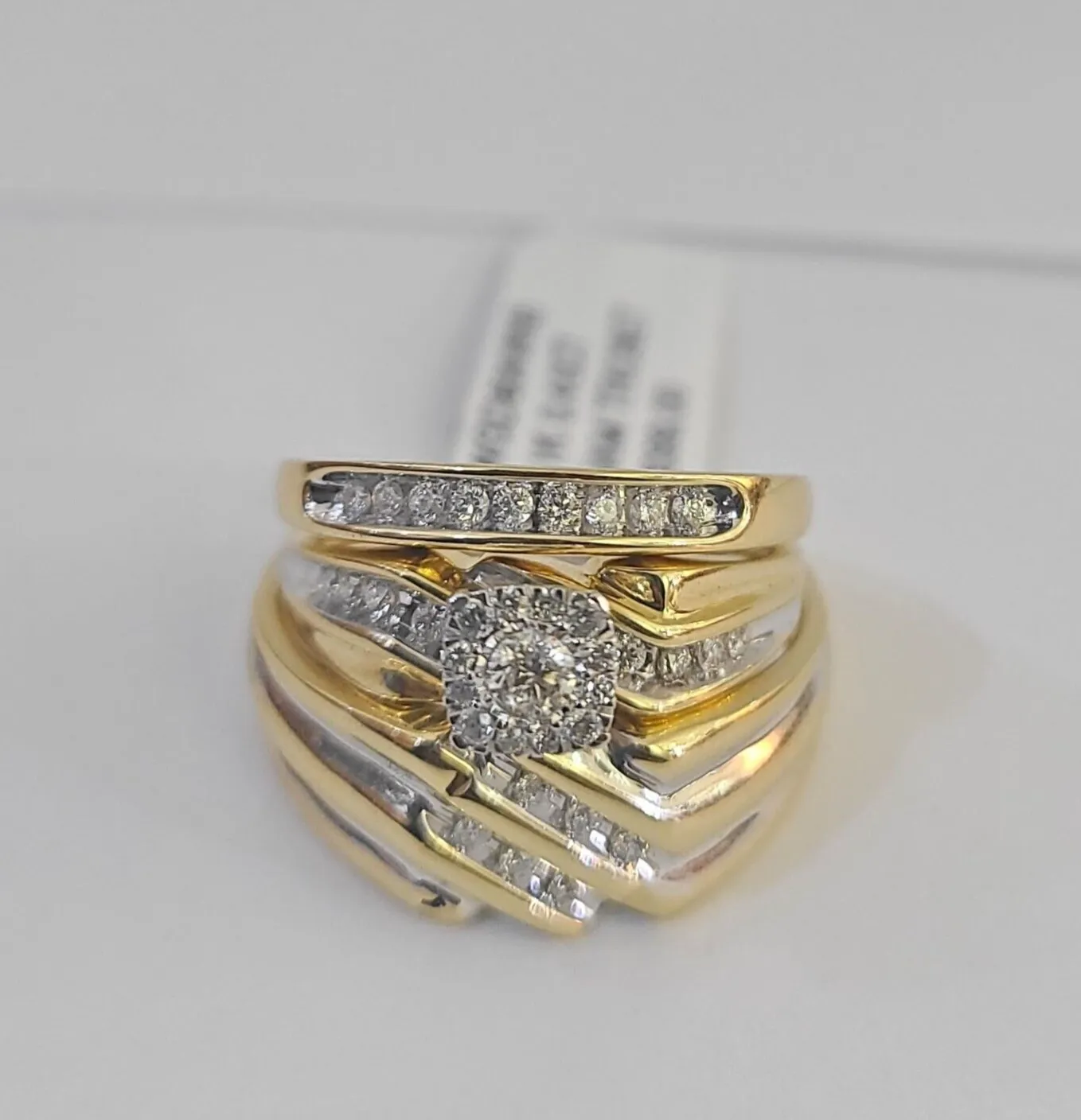 REAL 14k Diamond Ring Yellow Gold Ladies Men Trio SET Wedding Engagement Genuine