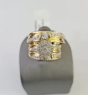 REAL 14k Diamond Ring Yellow Gold Ladies Men Trio SET Wedding Engagement Genuine