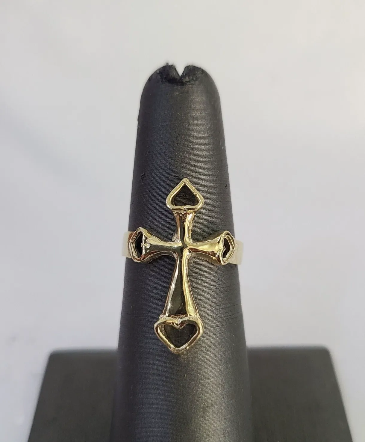 Real 14k Jesus Cross Hearts Ring Band Casual Wedding Engagement Yellow Gold