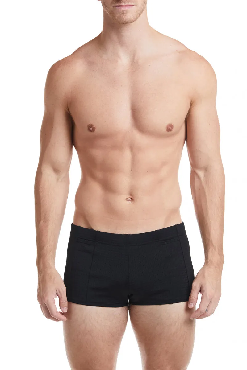Red - LANDON Athletic Mesh Square Cut Swim Brief