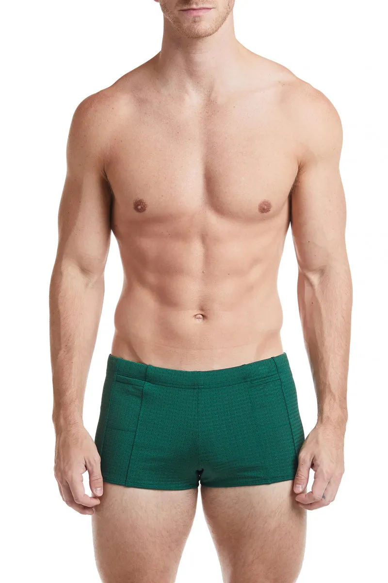 Red - LANDON Athletic Mesh Square Cut Swim Brief