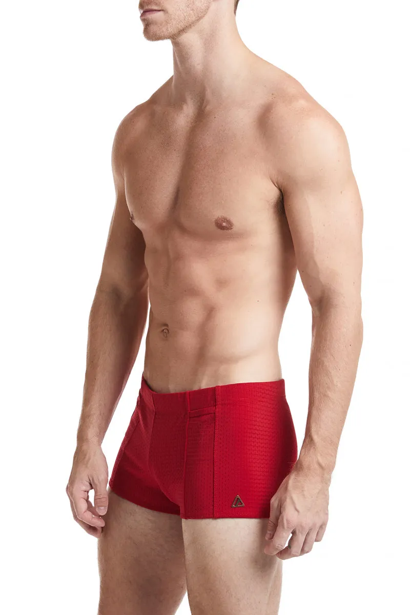 Red - LANDON Athletic Mesh Square Cut Swim Brief