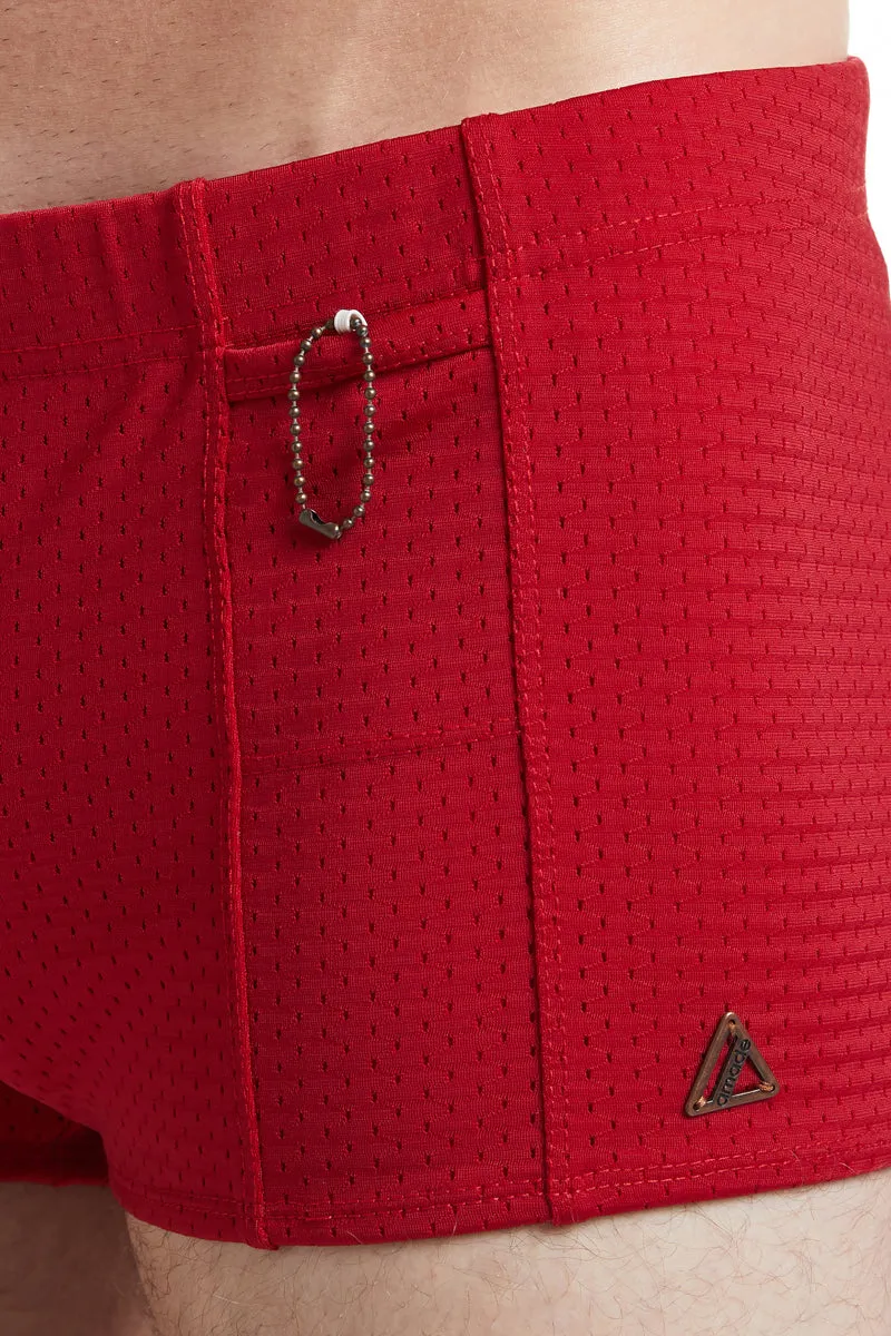 Red - LANDON Athletic Mesh Square Cut Swim Brief