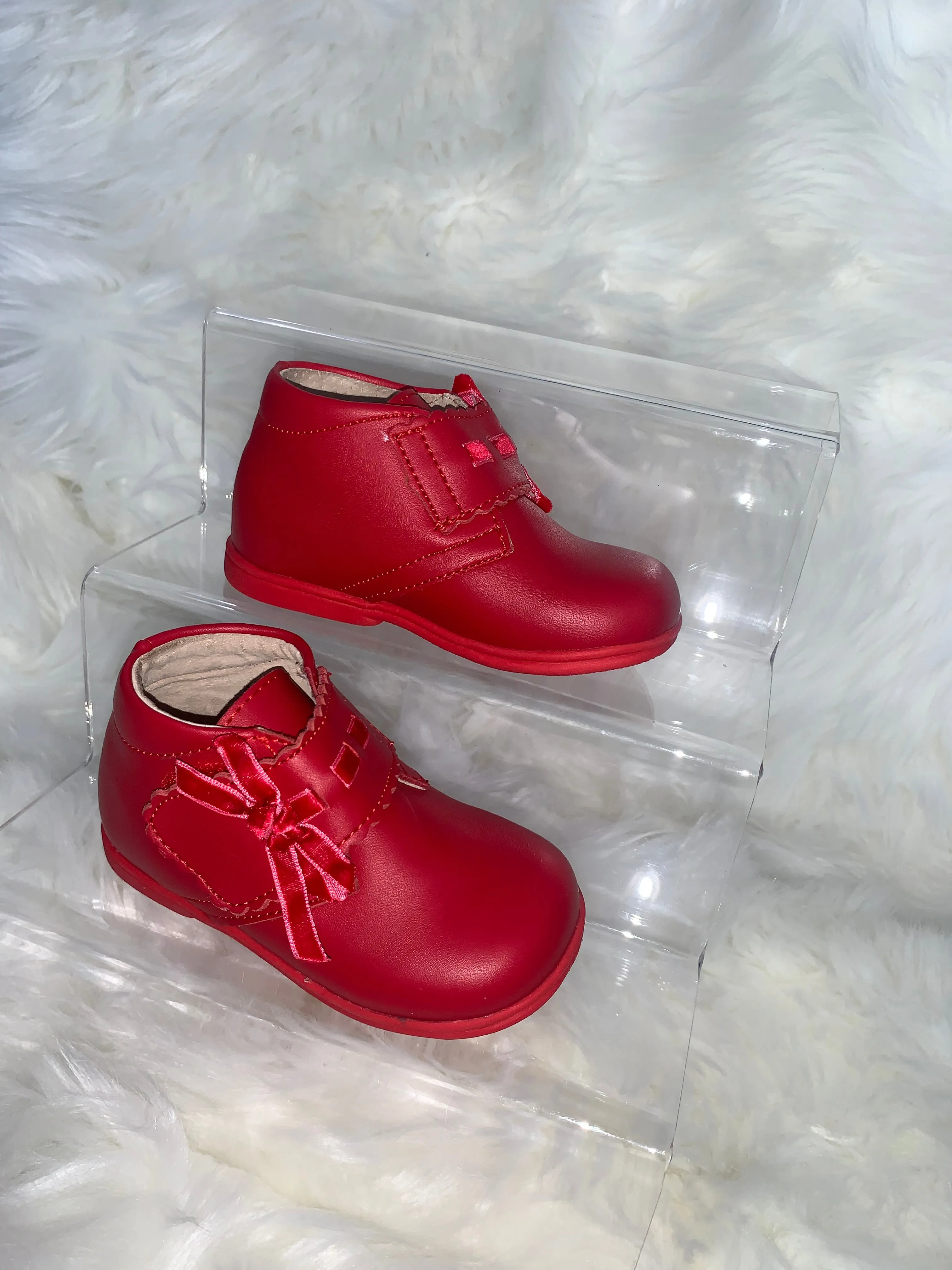 Red Leather Bow Boots - size 20 (UK 4)