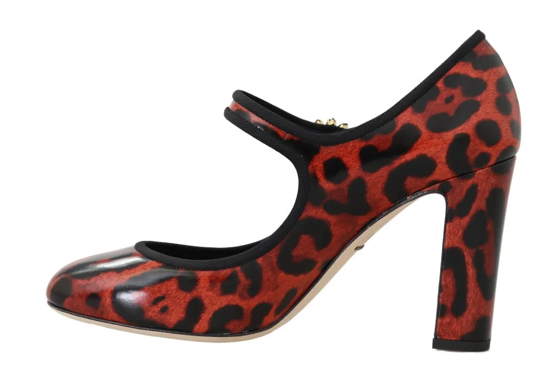 Red Leopard Leather Crystal Mary Janes Shoes