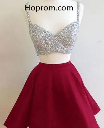 Red Two Pieces Homecoming Dress, Strapless Sexy Homecoming Dress