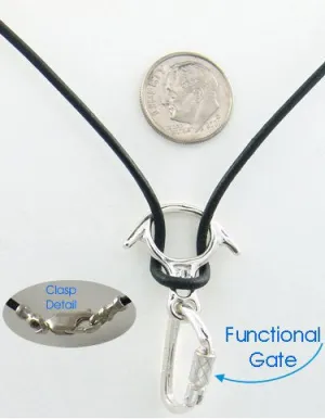 Rescue 8 & Carabiner Rappel  Leather  Necklace - Rock Climbing Jewelry