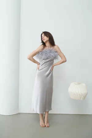 Roma Silk Feather Dress Mist