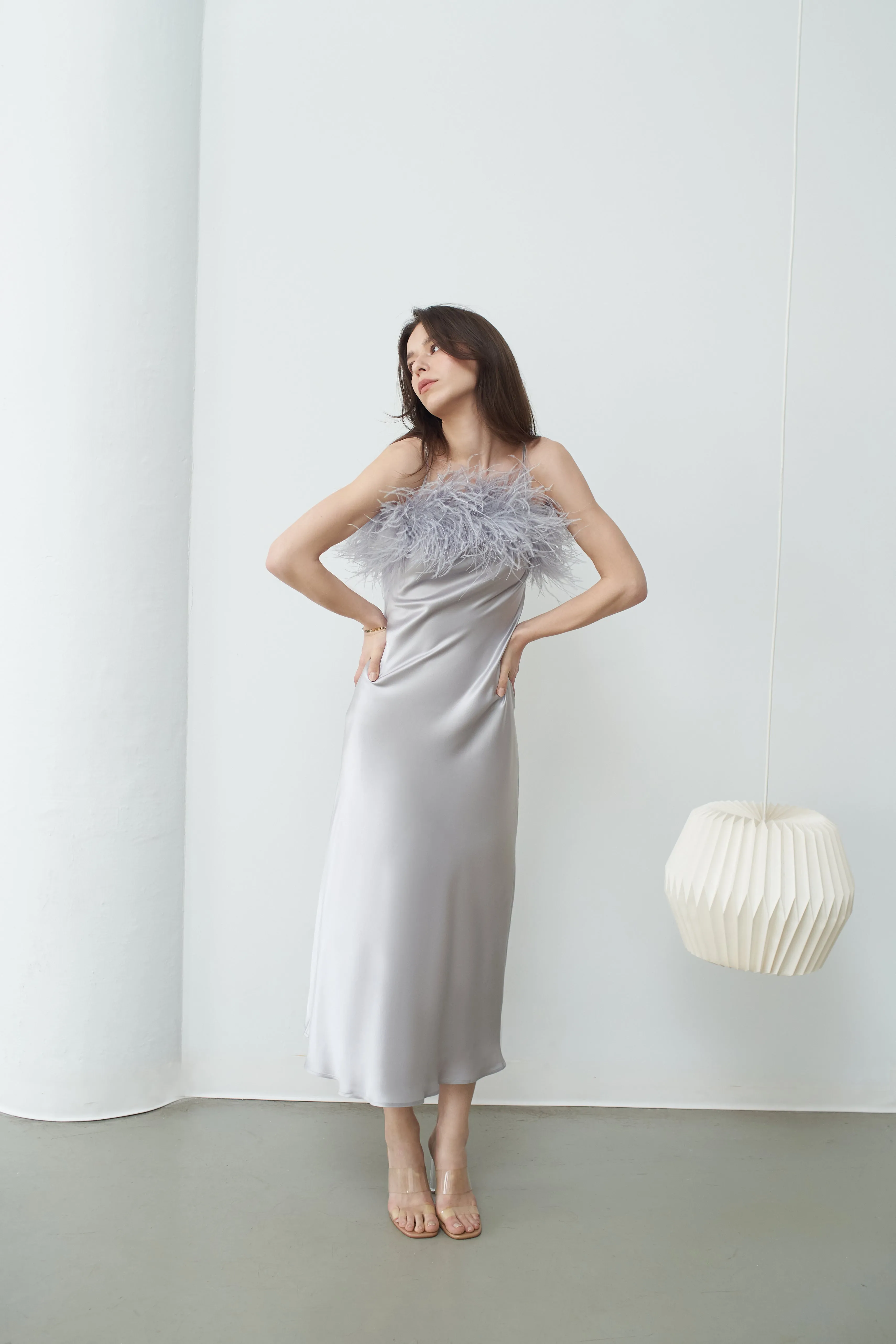 Roma Silk Feather Dress Mist