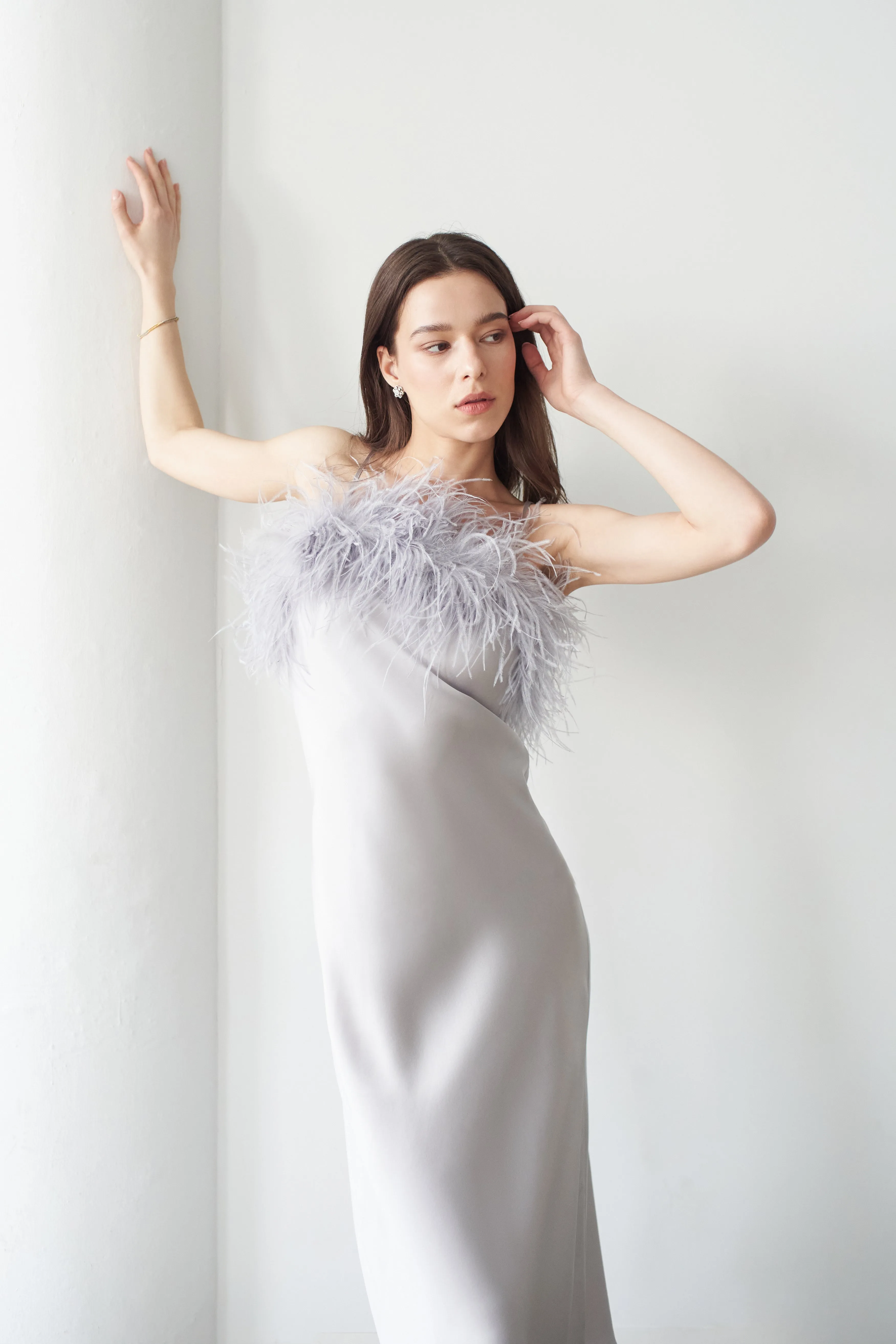 Roma Silk Feather Dress Mist